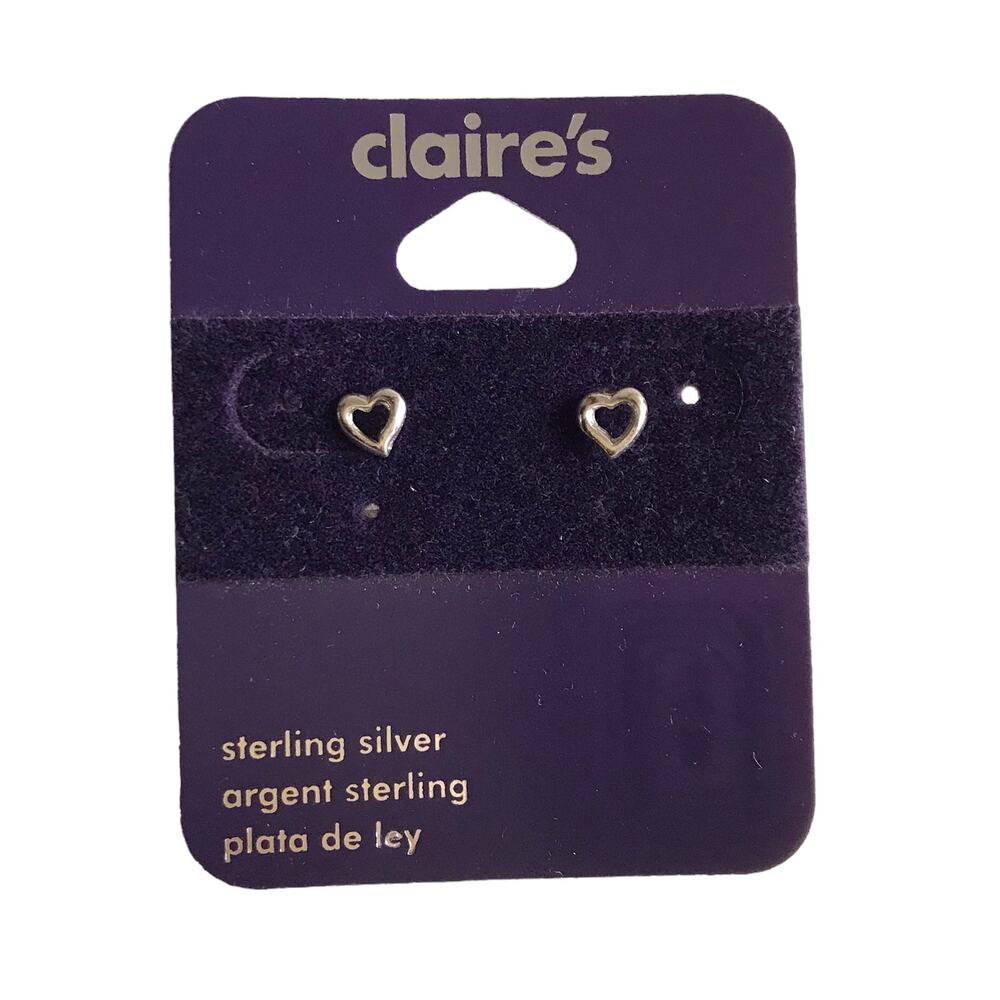 Claire’s Sterling Silver Heart Earrings Studs Post Wedding Bride Valentine’s Day
